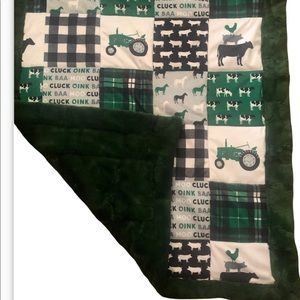 Handmade green Tractor farm cows minky baby blanket